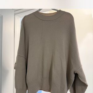 Free People Taupe Crew Neck Sweater